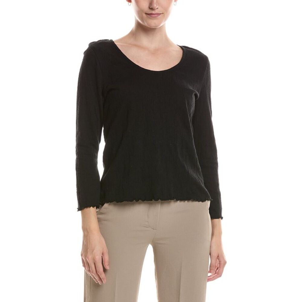 Nic & Zoe Womens 3/4 Sleeve Lace Knit Scoop T-Shirt, Black
